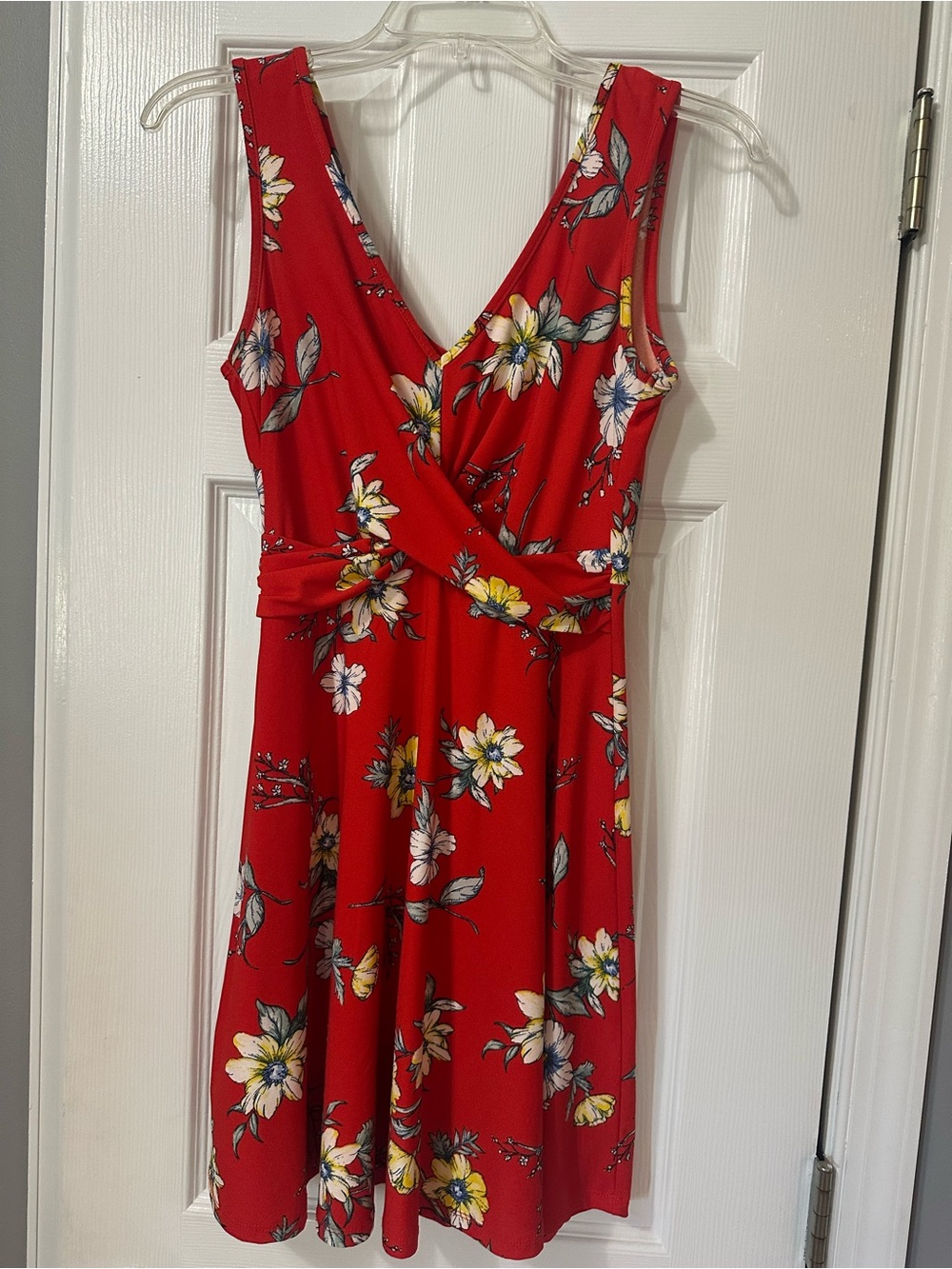 Candies Red Floral V-Neck Women's Dress-XS